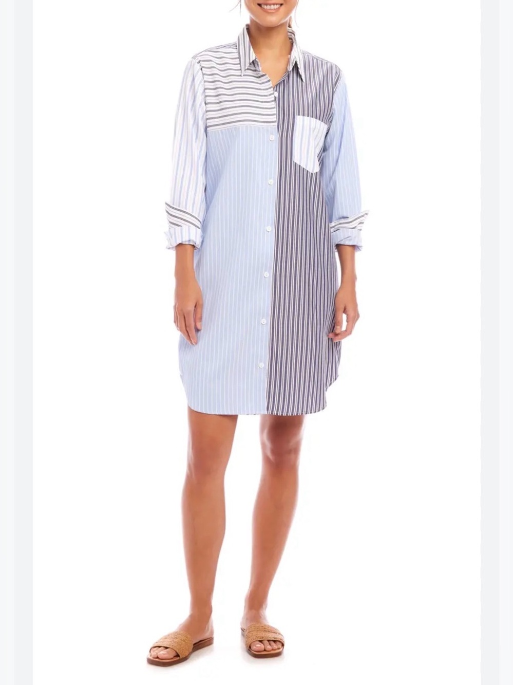 Velvet Heart Blue and White Striped Casual Button-Down Shirt dress